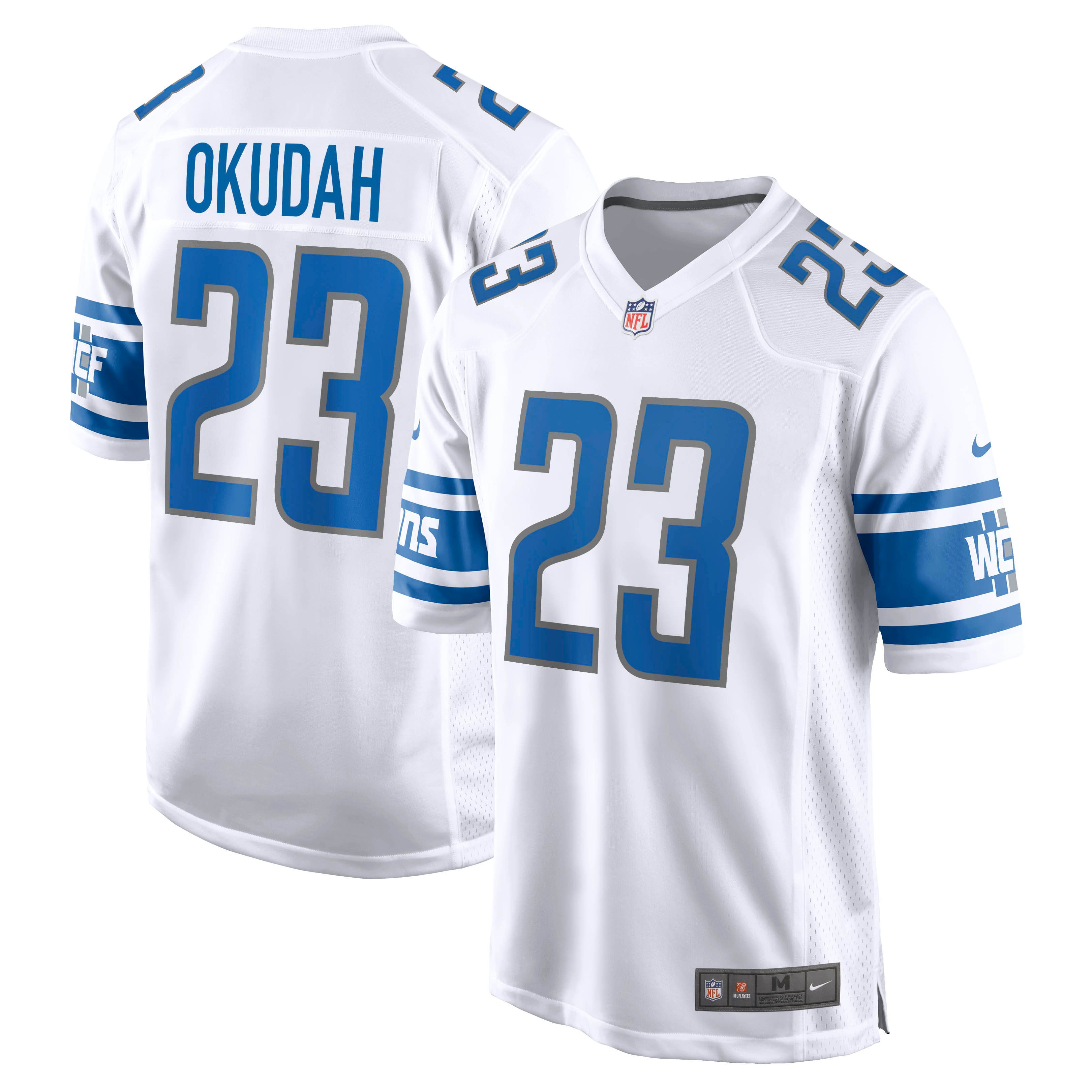 Men Detroit Lions 23 Jeff Okudah Nike White Player Game NFL Jersey